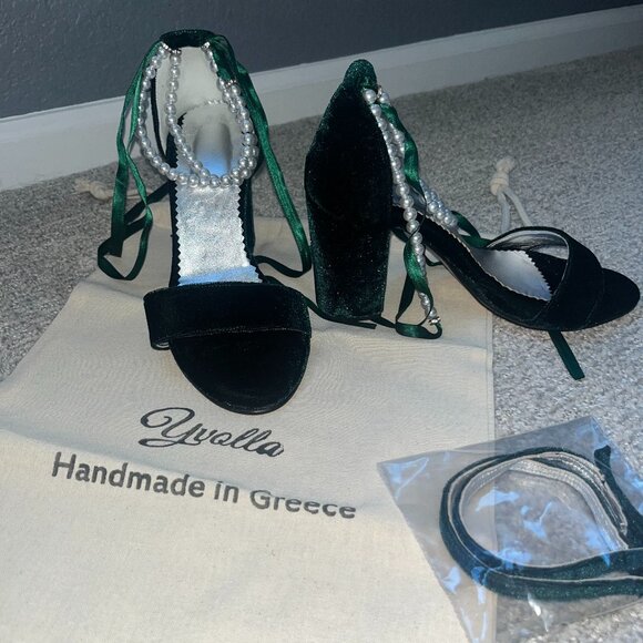 YvollaShoes (Greek brand) Shoes - Forest Green Velvet Heels